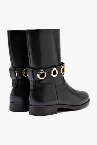 Bota Flat Milan Couro Impermeável Preto