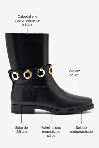 Bota Flat Milan Couro Impermeável Preto Boot Larroudé