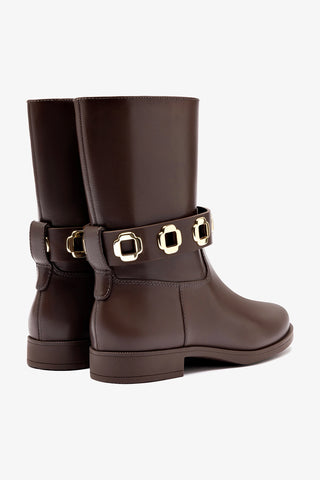 Bota Flat Milan Couro Impermeável Marrom
