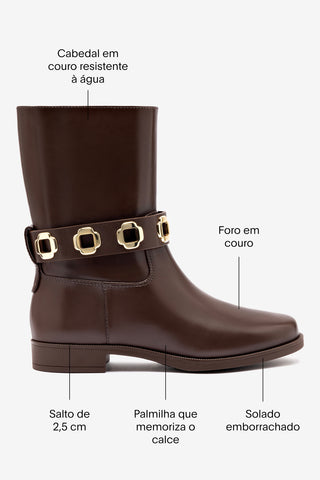Bota Flat Milan Couro Impermeável Marrom Boot Larroudé