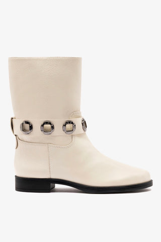 Bota Flat Milan Couro Off White Womens - Shoes - Booties Larroudé