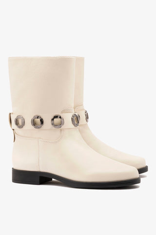 Bota Flat Milan Couro Off White Boot Larroudé
