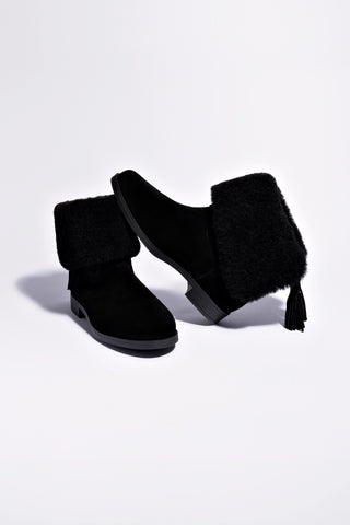 Verbier Bootie In Black Suede and Black Shearling