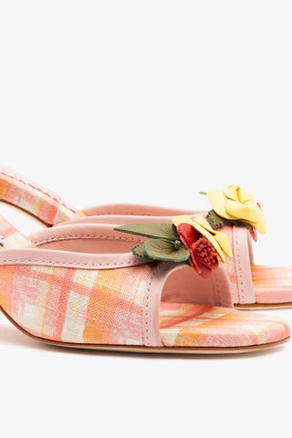 Mule Juliette Ráfia Estampada Rosa Womens - Shoes - Mules Larroudé