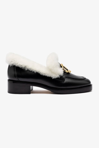 Bobbie Loafer In Black Leather and Natural Shearling