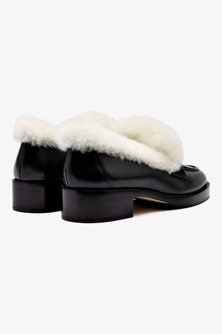 Bobbie Loafer In Black Leather and Natural Shearling