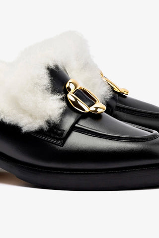 Bobbie Loafer In Black Leather and Natural Shearling