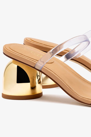 Dew Drop Mule In Tan Leather and Vinyl