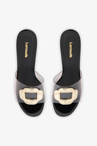 Mule Margherita Clear Couro Verniz Preto Mule Larroudé