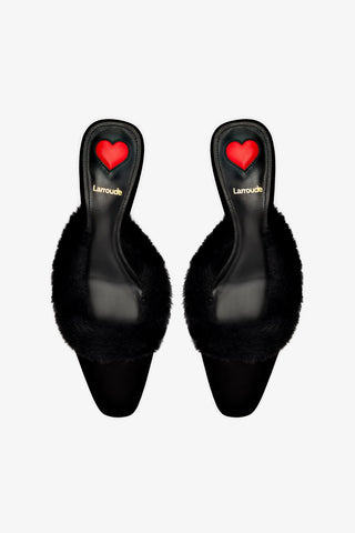 Amal Faux Fur Mule In Black Suede