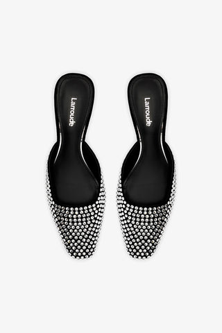 Amal Crystal Mule In Black Suede