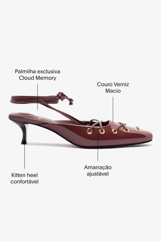 Mule Amarração Amal Couro Verniz Bordô