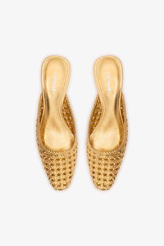 Amal Macrame Mule In Gold Metallic Leather