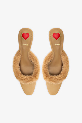 Amal Faux Fur Mule In Peanut Suede