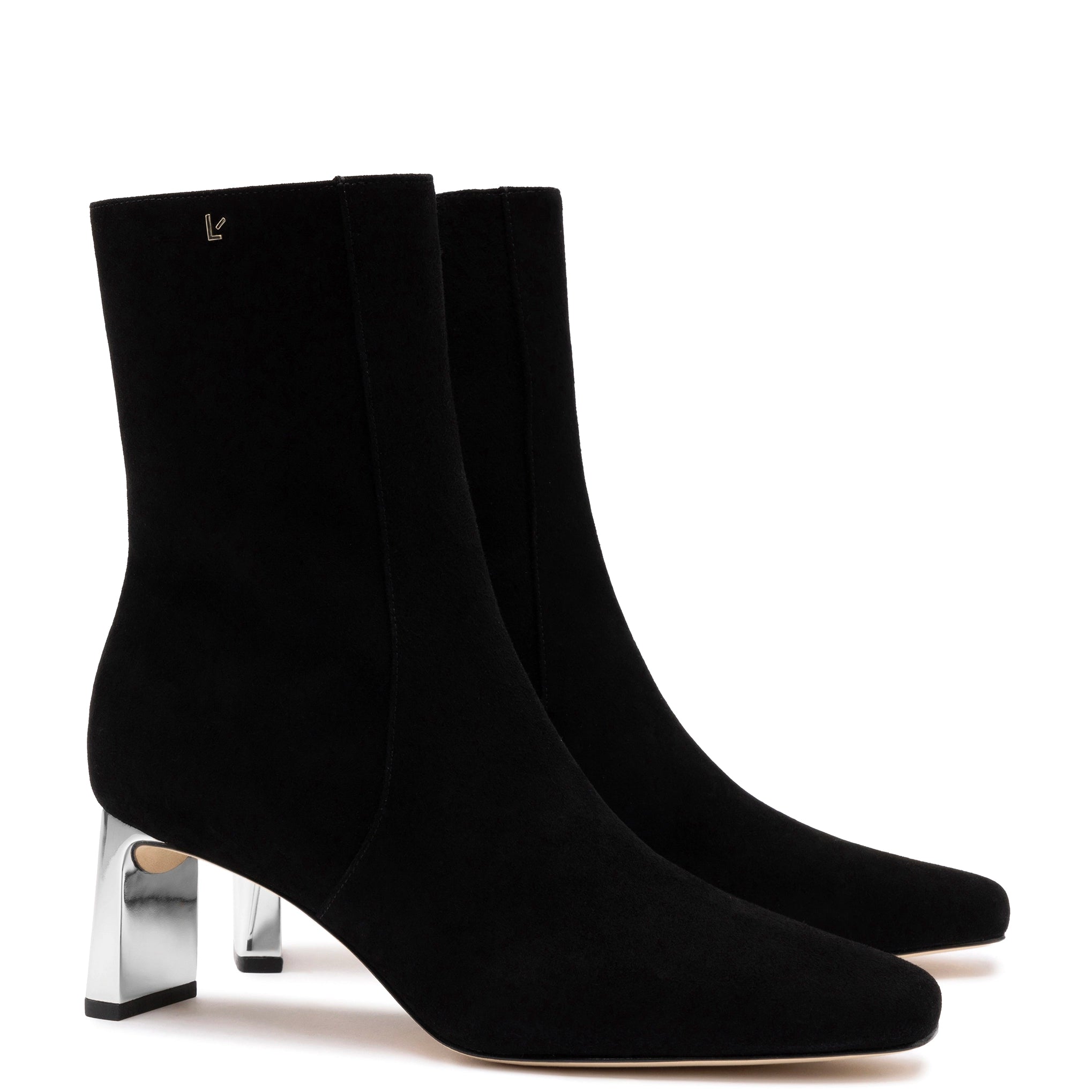 Alexis Bootie In Black Suede and Silver Heel