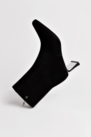 Alexis Bootie In Black Suede and Silver Heel