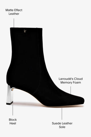 Alexis Bootie In Black Suede and Silver Heel