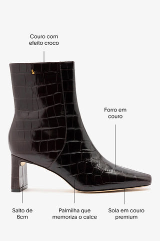 Bota Alexis Couro Croco Marrom Boot Larroudé