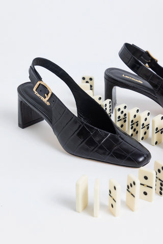 Slingback Katie Couro Croco Preto