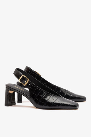 Katie Pump Black Crocodile-Embossed Patent