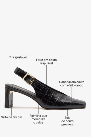 Slingback Katie Couro Croco Preto