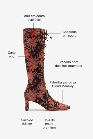 Larroudé x Markarian: Bota Alexis Hi Brocado Estampado Bordô