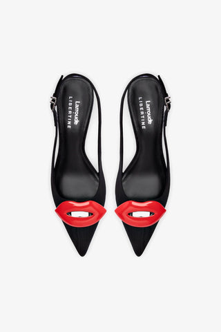 Larroudé x Libertine Lips Pump Lo In Black Fabric
