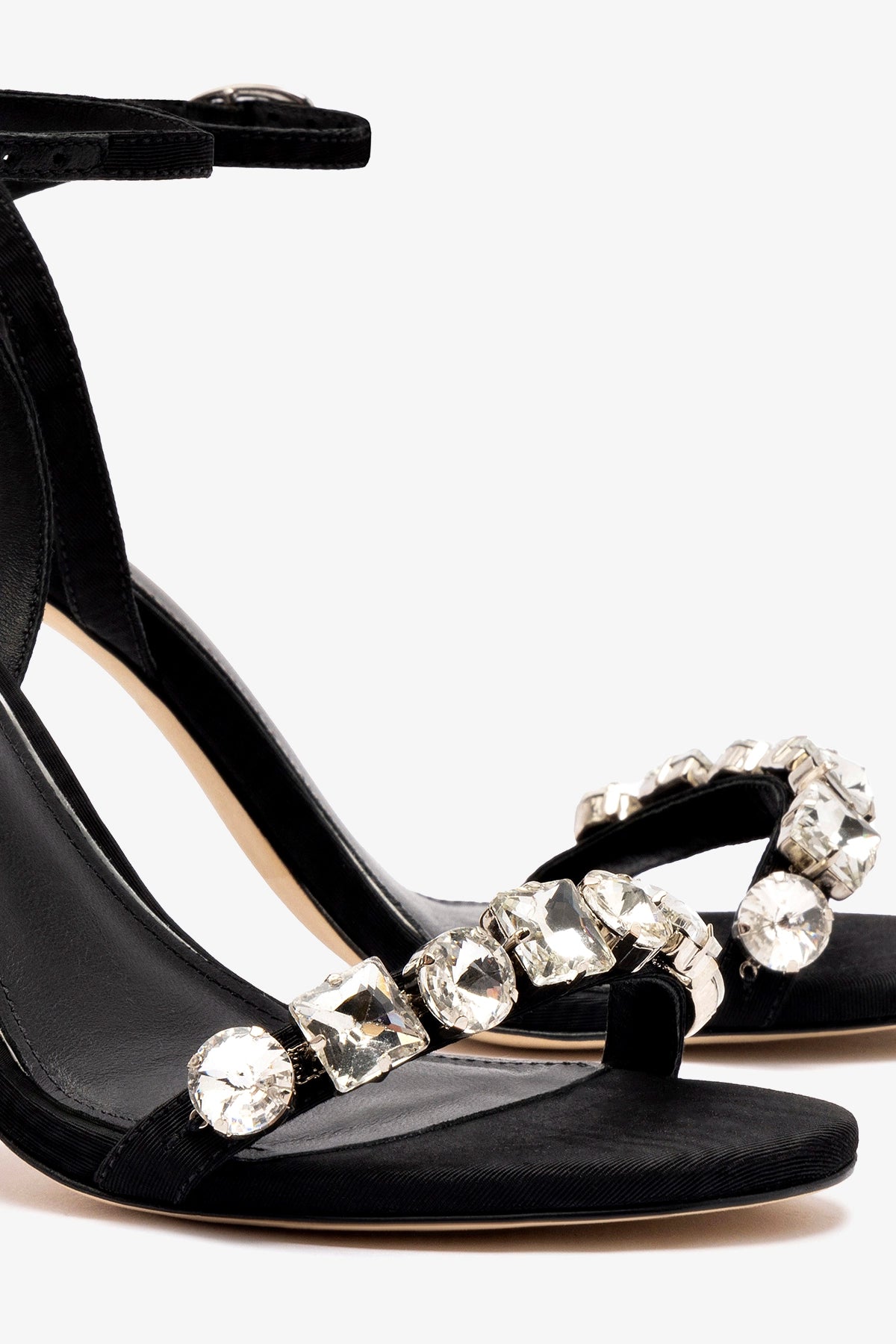 Calypso Sandal In Black Fabric and Crystals