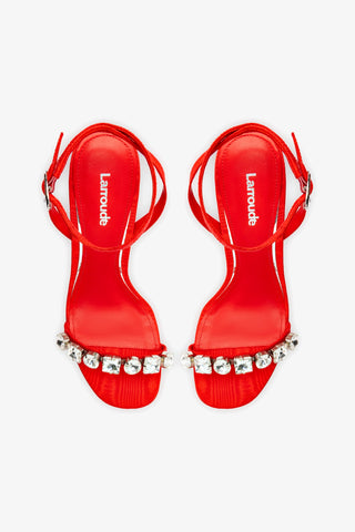 Calypso Sandal In Red Fabric and Crystals