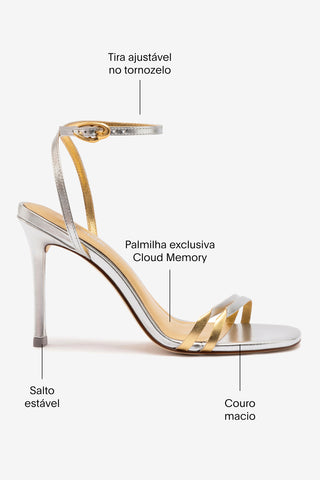 Sandália Vesper Couro Prateado e Couro Dourado