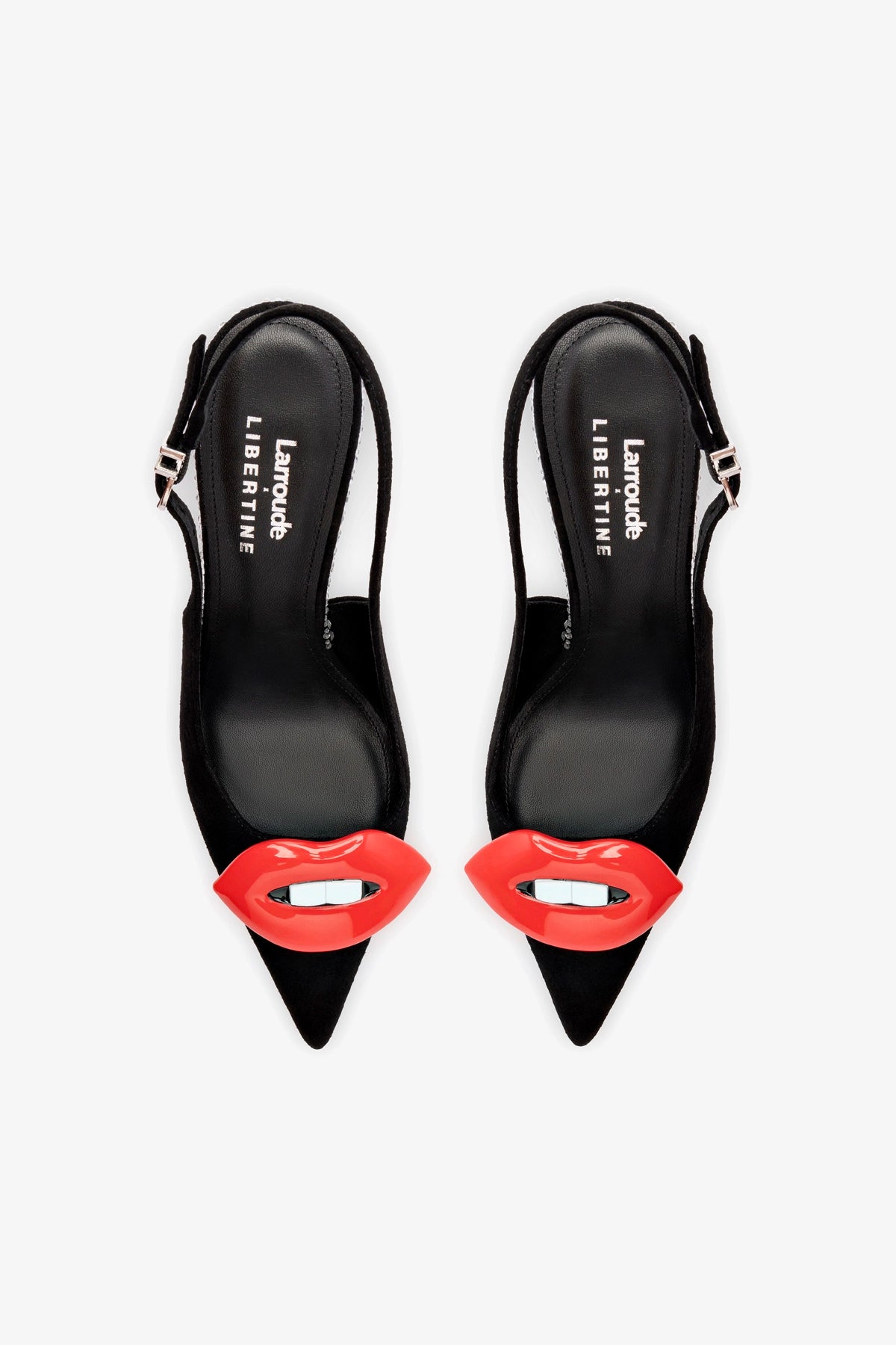 Larroudé x Libertine Lips Pump Hi In Black Suede and Crystals