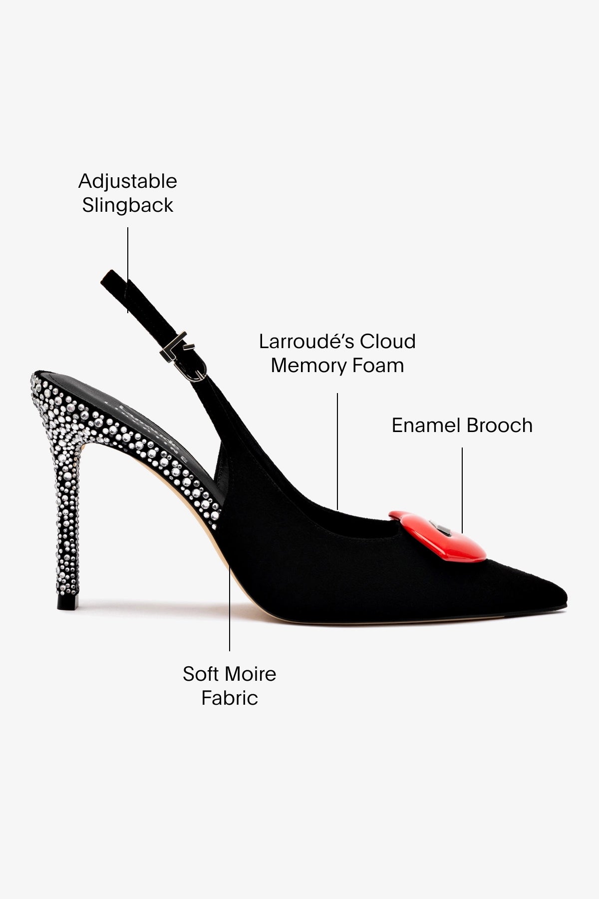 Larroudé x Libertine Lips Pump Hi In Black Suede and Crystals