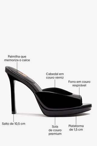 Mule Plataforma Jasmine Couro Verniz Preto Mule Larroudé