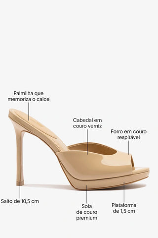 Mule Plataforma Jasmine Couro Verniz Bege Mule Larroudé