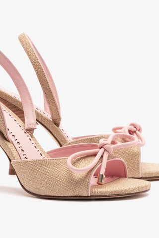 Sandália Lady Ráfia Bege e Couro Rosa Womens - Shoes - Sandals Larroudé