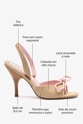 Sandália Lady Ráfia Bege e Couro Rosa Sandal Larroudé