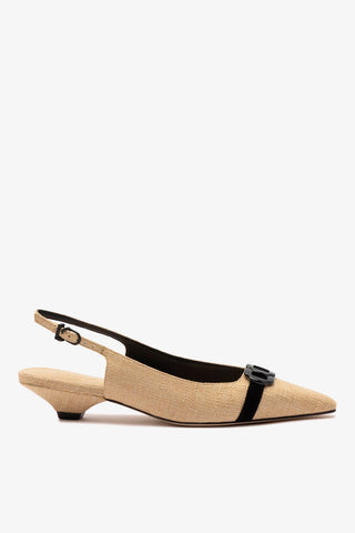 Slingback Franca Ráfia Bege e Camurça Preto Pump Larroudé