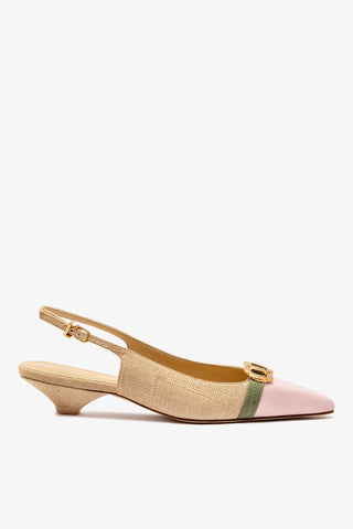 Slingback Franca Ráfia Bege Womens - Shoes - Pumps Larroudé