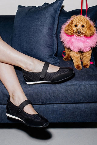 Sapatilha Devon Camurça, Tela e Couro Preto Ballerina Larroudé