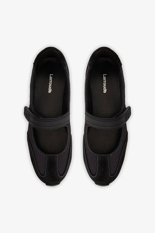 Sapatilha Devon Camurça, Tela e Couro Preto Ballerina Larroudé