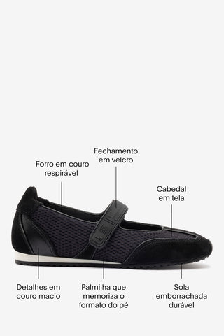 Sapatilha Devon Camurça, Tela e Couro Preto Ballerina Larroudé