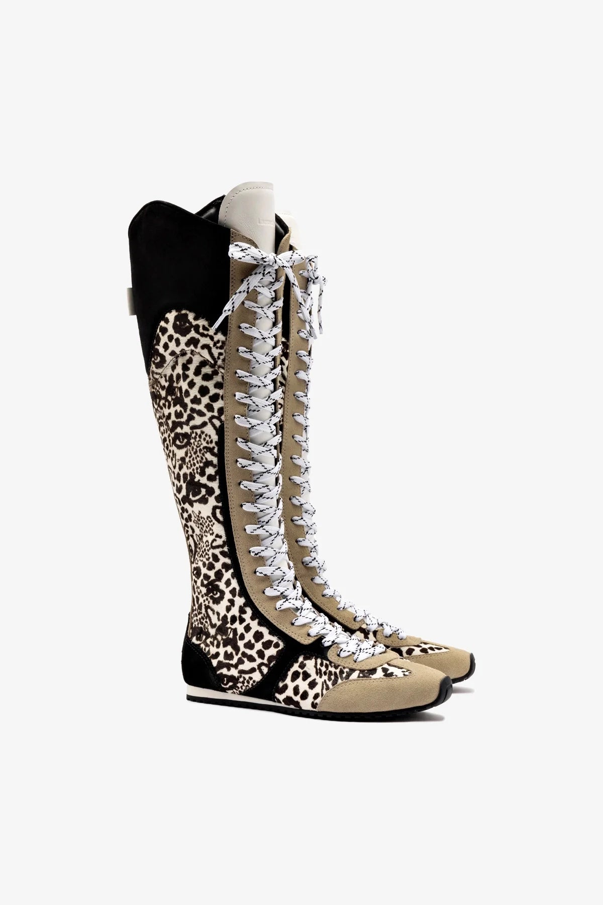 Larroude x Jonathan Cohen Flat Hi Sneaker Boot In Cheetah Black Suede