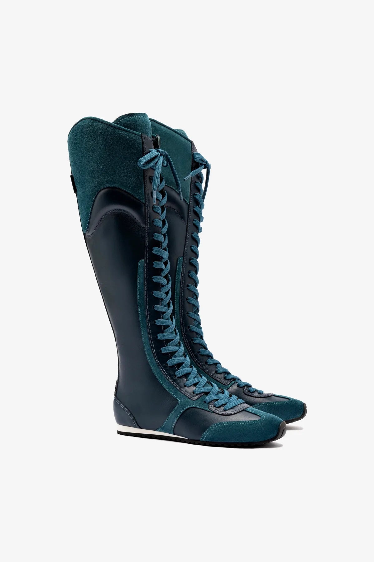 Larroude x Jonathan Cohen Flat Hi Sneaker Boot In Teal Suede