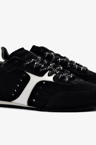 Tênis Stella Camurça Preto e Couro Branco