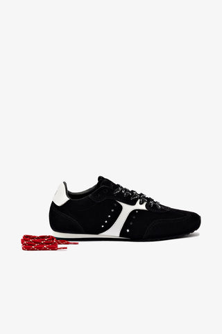 Tênis Stella Camurça Preto e Couro Branco