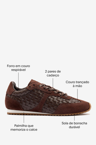 Tênis Stella Macramê Couro e Camurça Marrom Sneakers Larroudé
