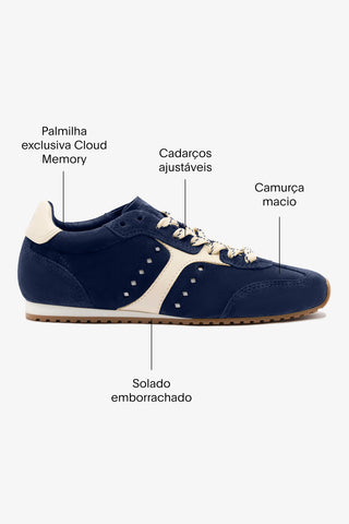 Tênis Stella Camurça Azul e Couro Off White
