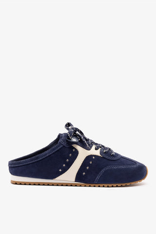 Mule Stella Camurça Azul e Couro Off White Sneaker Larroudé