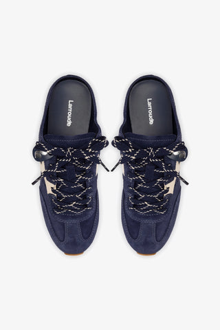 Mule Stella Camurça Azul e Couro Off White