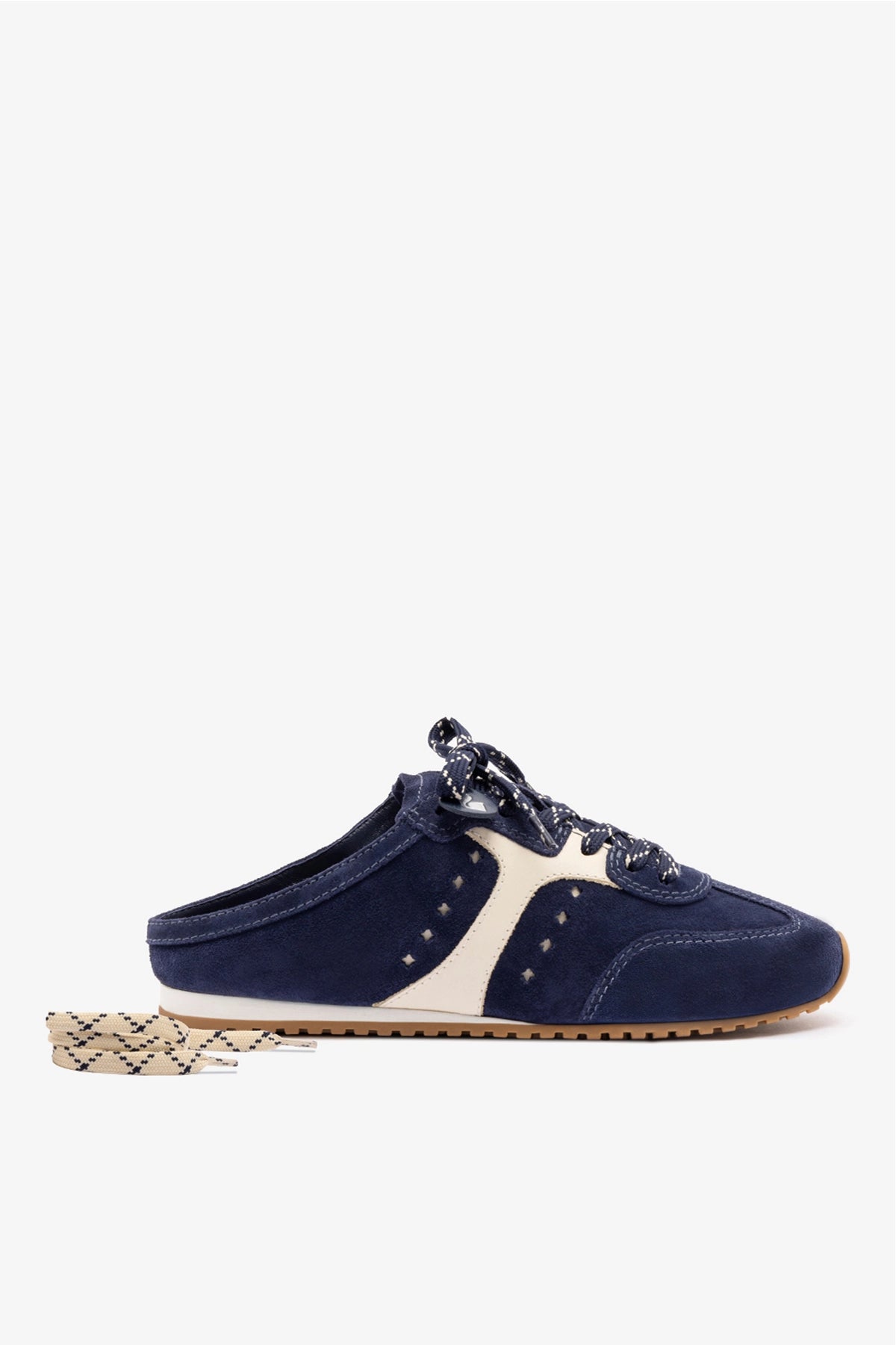 Mule Stella Camurça Azul e Couro Off White | Larroudé – Larroudé